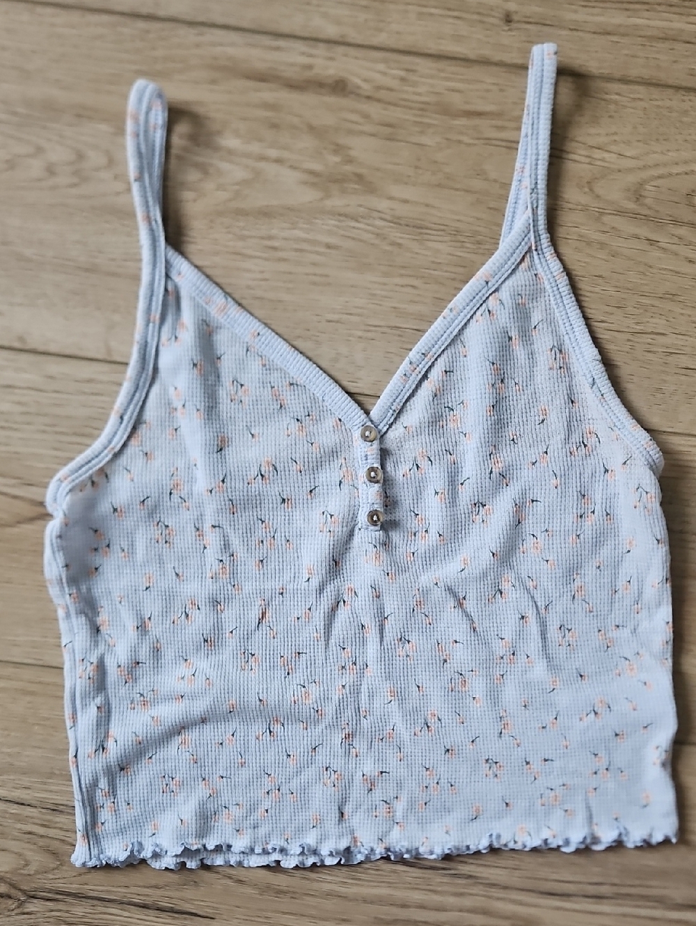 American Eagle Outfitters Light Blue Floral Ribbed Cropped Cami Medium